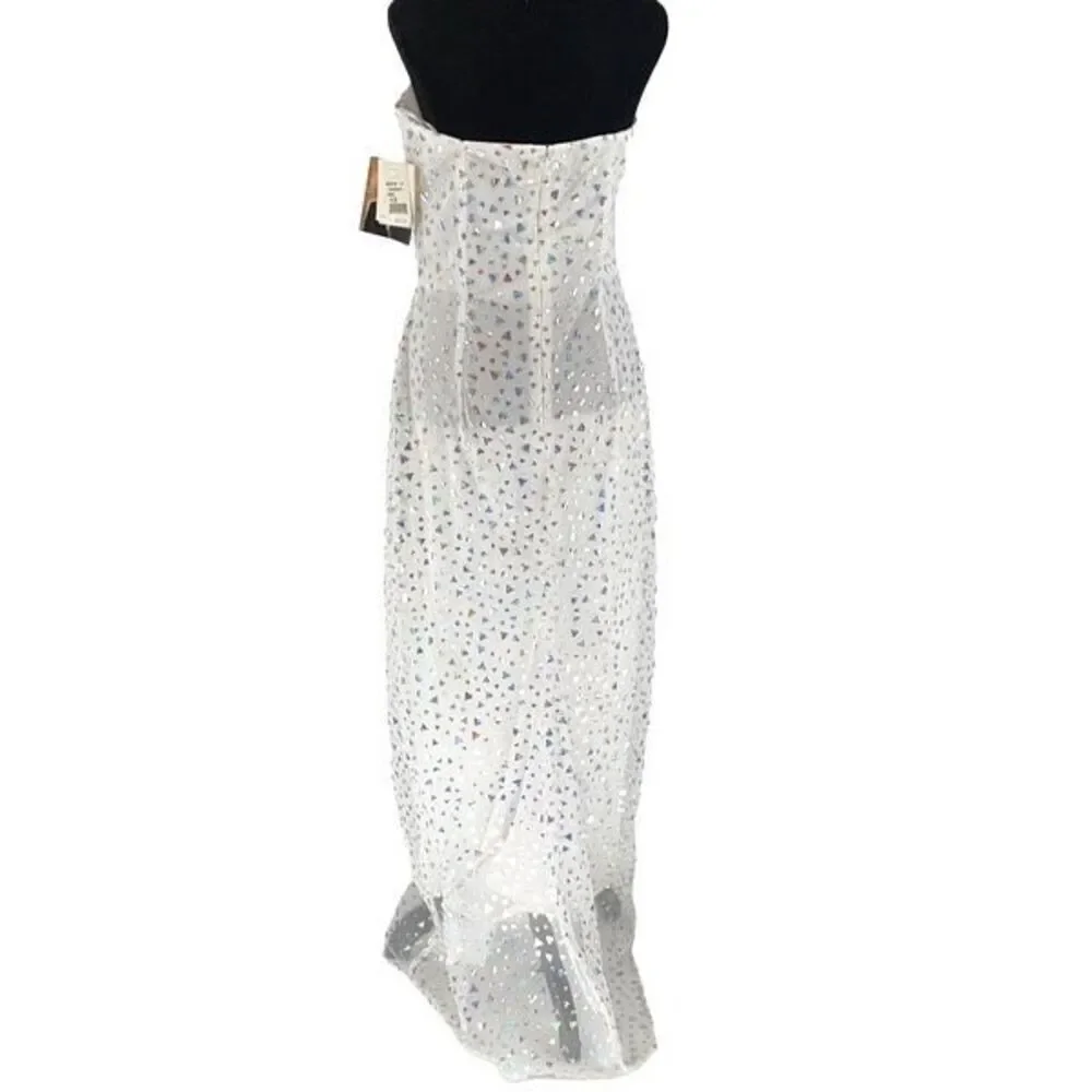 Vintage Jessica McClintock Gunne Sax Holo Strapless Formal Dress White Sz 13 NWT